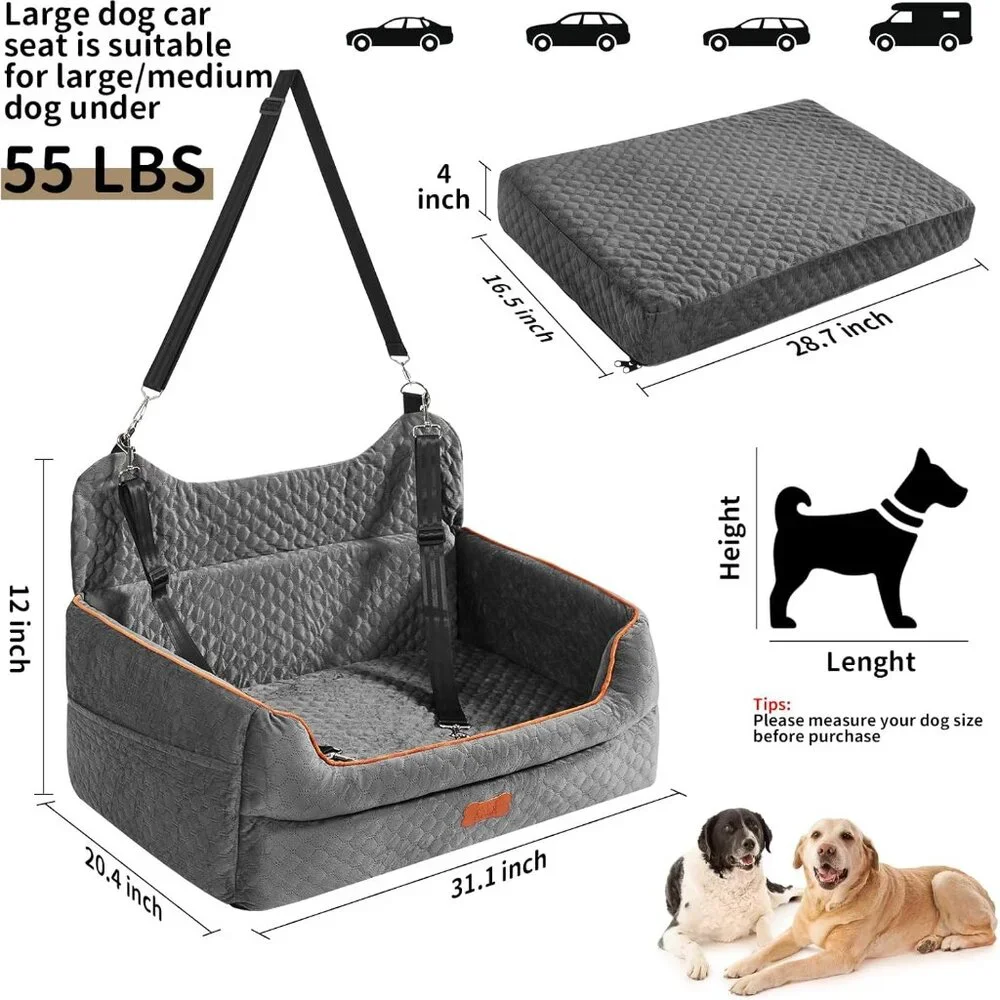 Dog Car Seat for Large/Medium Dogs - Memory Foam Dog Booster Seat for Under 55Lb